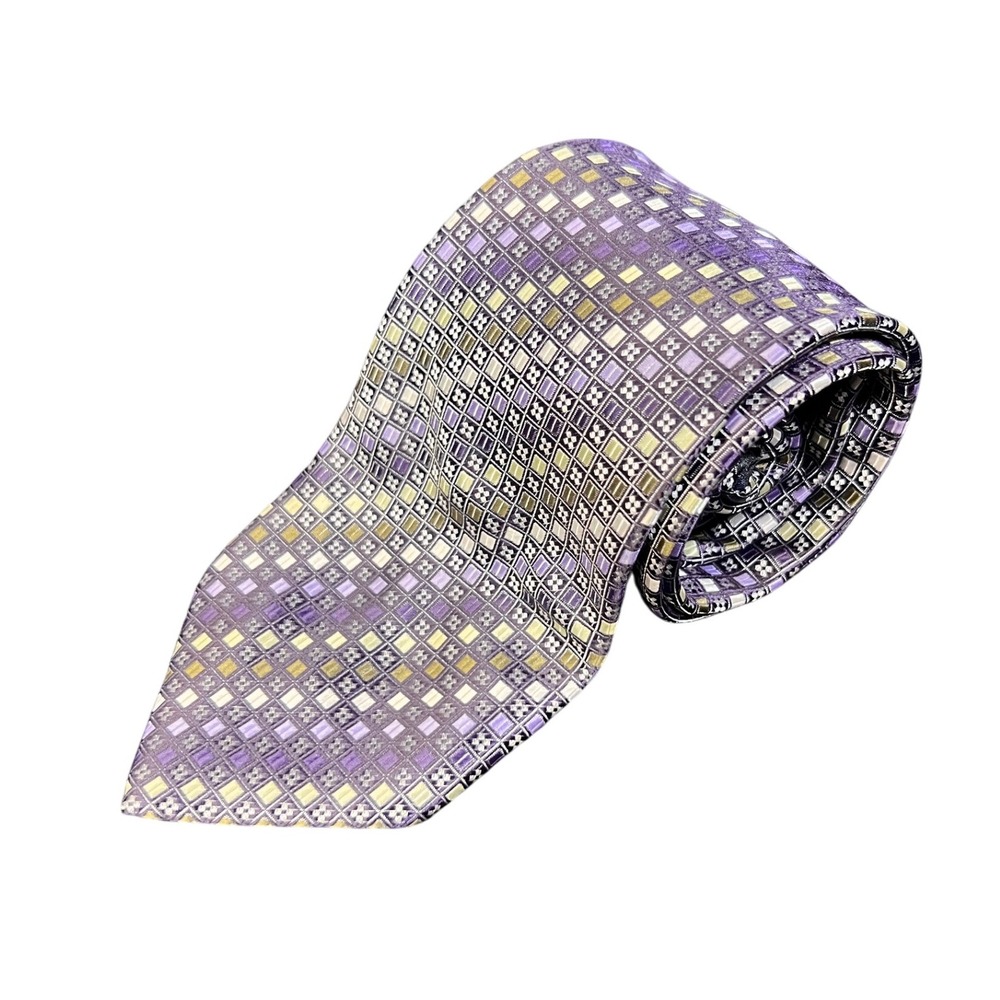 Bill‎ Blass Essentials Necktie Purple Geometric Pattern Men's Fashion Accessory